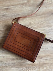 vintage brown leather square shoulder bag-5137-7