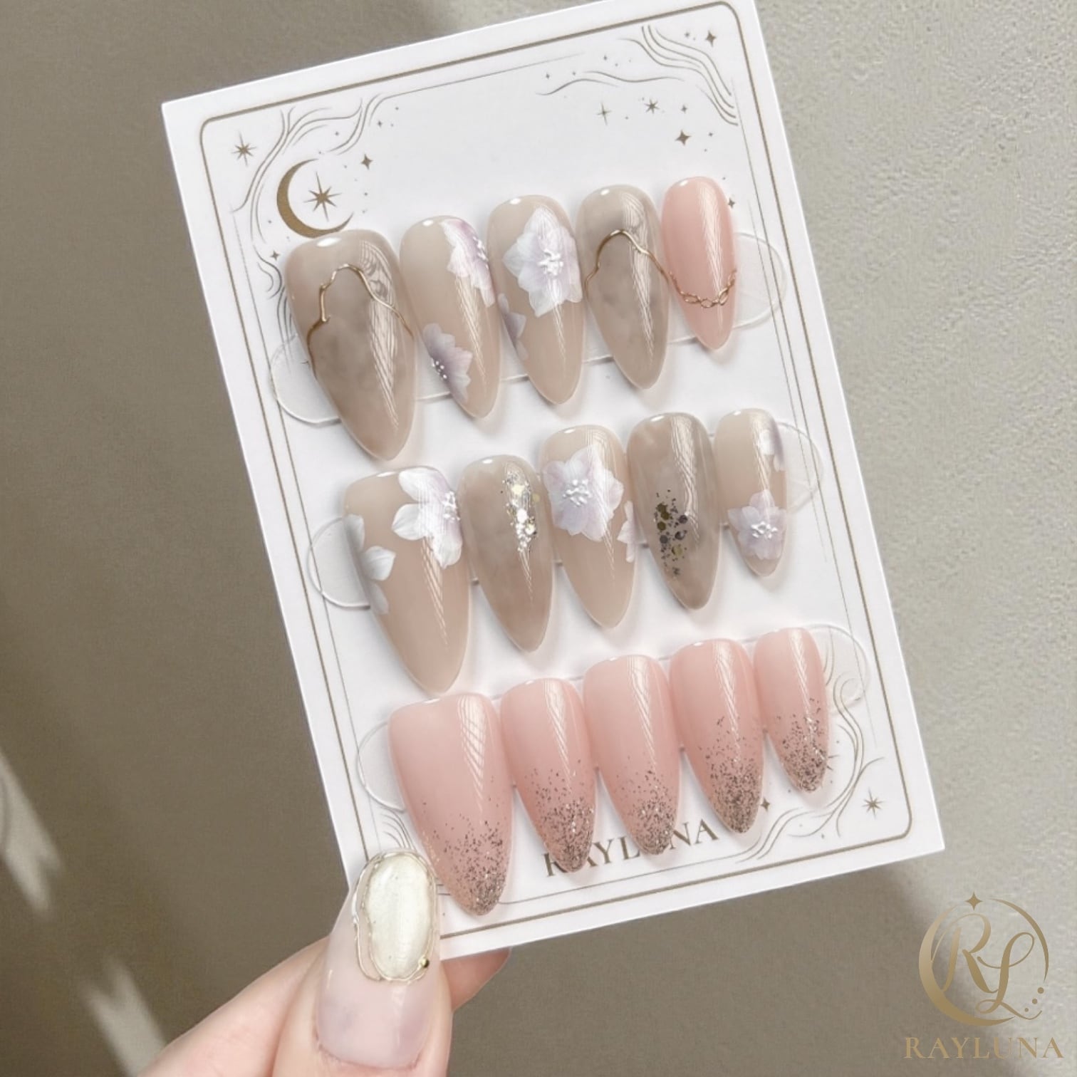 【#718】繰り返し使える【プレミアム】ネイルチップ15枚セット/ロング ポイント/XY278