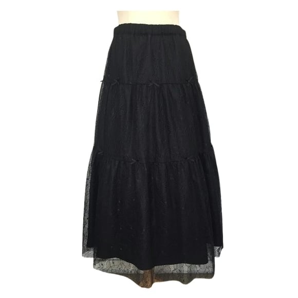 スーパービューティー黒 フレアスカート Lサイズ スーパービューティー ギャザースカート レース素材 2413003