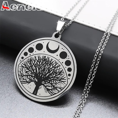 ネックレス  ステンレス プラント 木の葉 リーフ 植物 月 レディース 木 ツリー ライフ 魔術 ウィッチクラフト