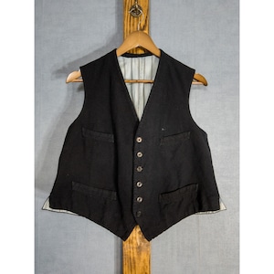 【1930s】セットアップ可 "Belle Jardiniere" Black Wool Vest with Cinch Back