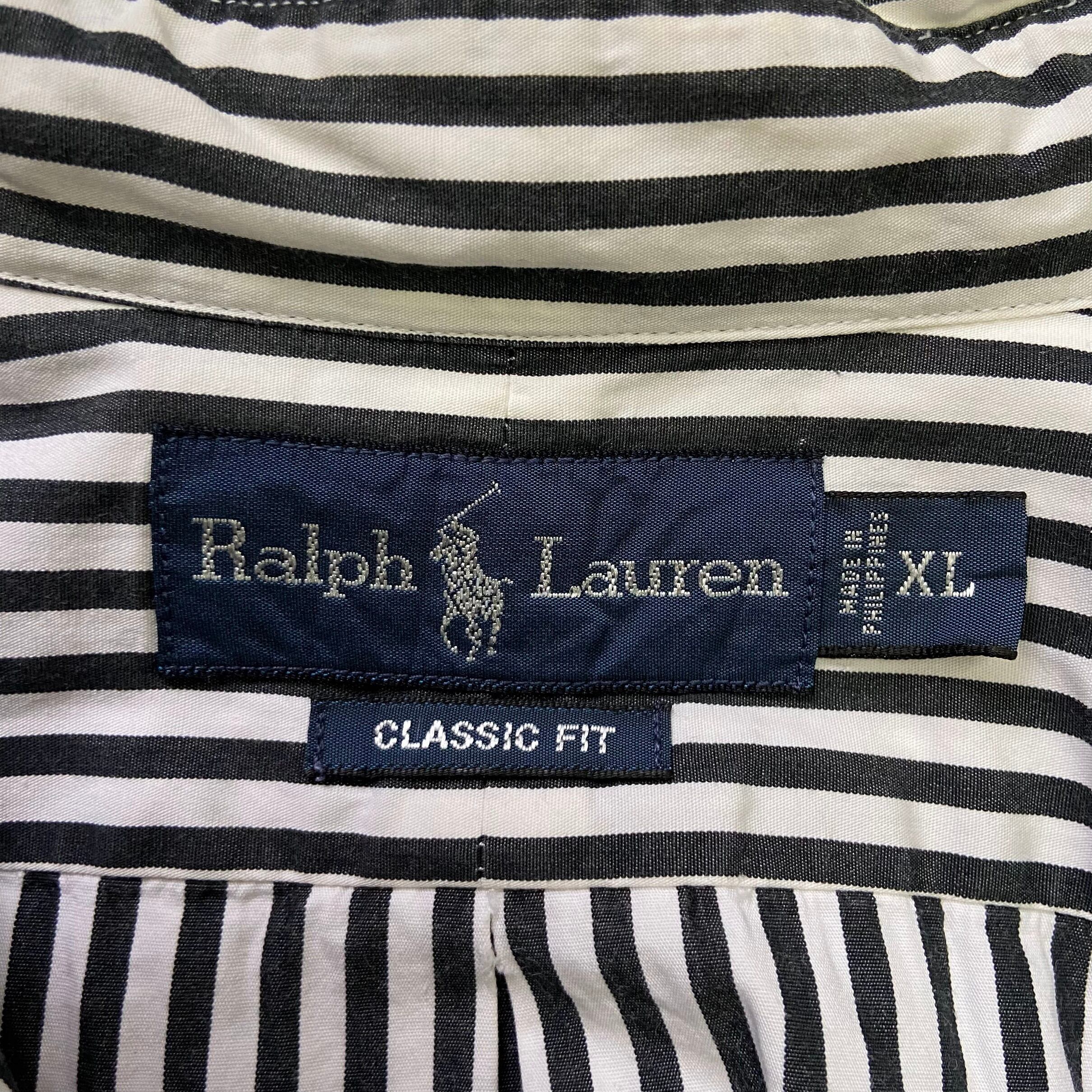 Ralph Lauren 黒白ストライプ 長袖ポロシャツ POLO RALPH LAUREN（ポロ・ラルフローレン） ビッグ フィット
