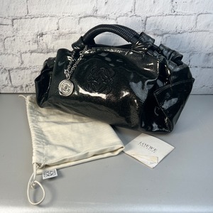 【最終処分SALE】LOEWE ロエベナッパアイレ エナメル ハンドバッグ ブラック A-8756