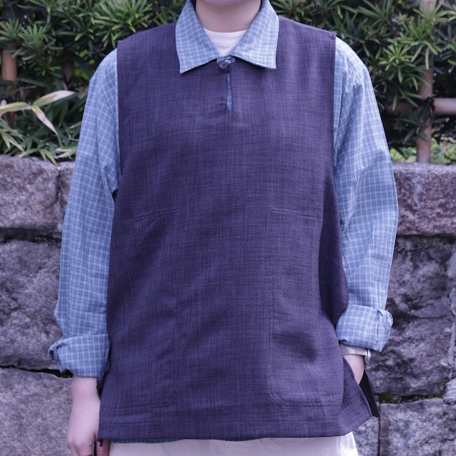 【Audience】REFLAX TECH LINEN-LIKE CANVAS KEY NECK  P/O APRON VEST