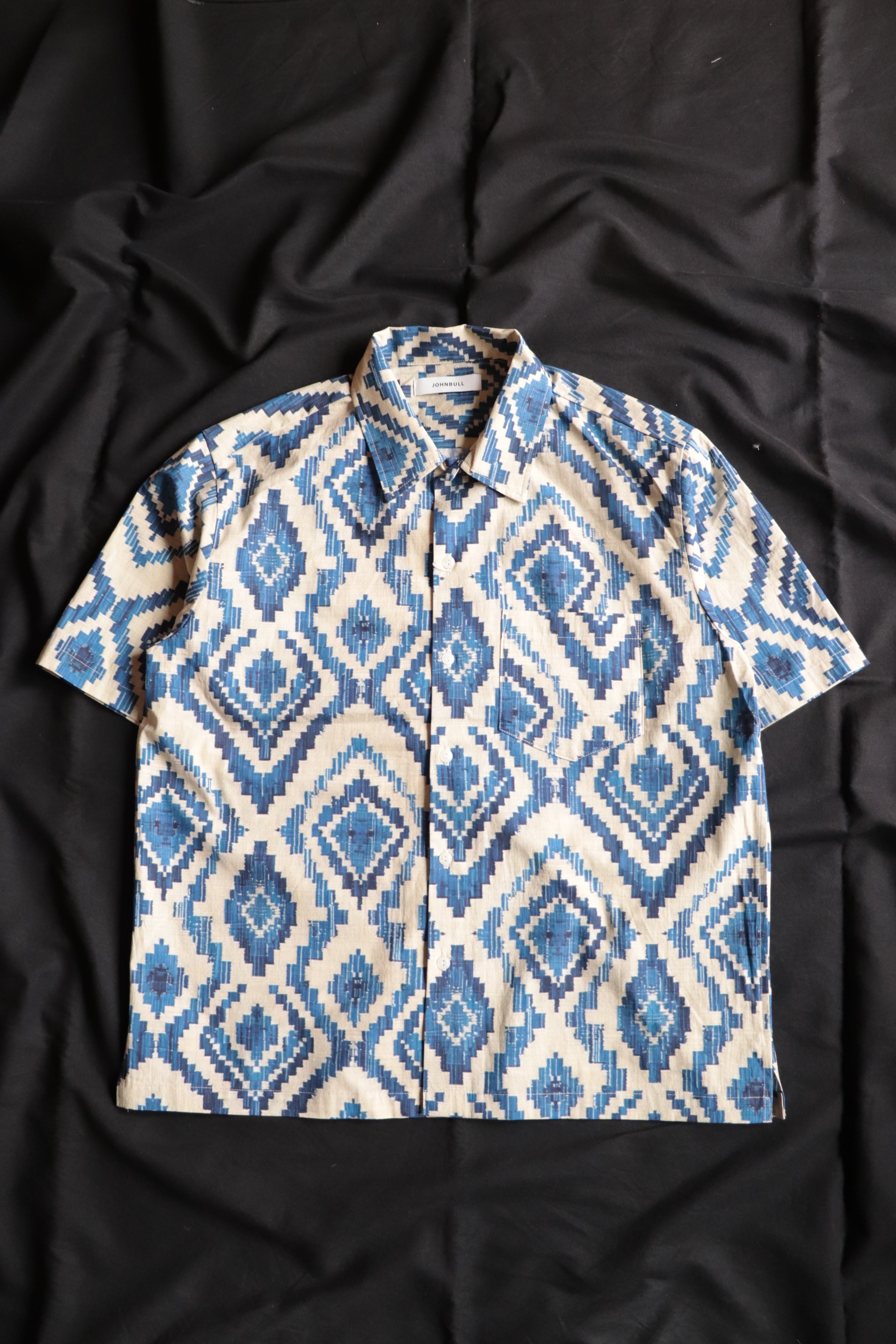Johnbull/ジョンブル pattern open collar S/S shirt JM262S13
