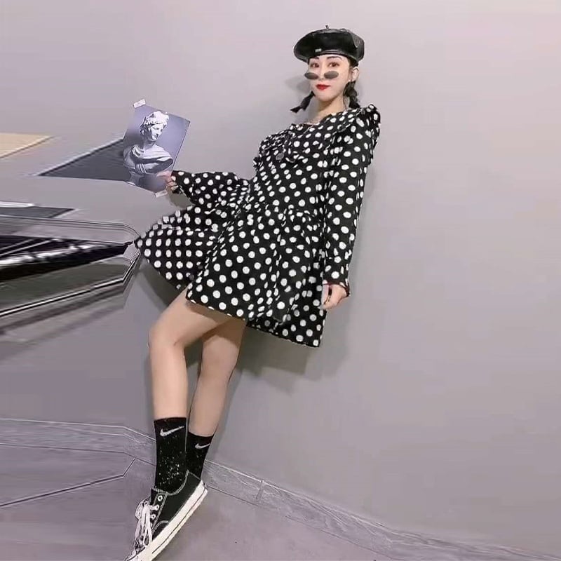 2020年秋新作プラスサイズレディースルーズスリムドレス、ファットシスターmmウエスタンスタイルポルカドットスカート ミックスインファッション26878833419