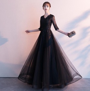 ★送料無料★9号(M)☆立体刺繍ロングチュ－ルパ－ティ－ドレス[OPN2401]