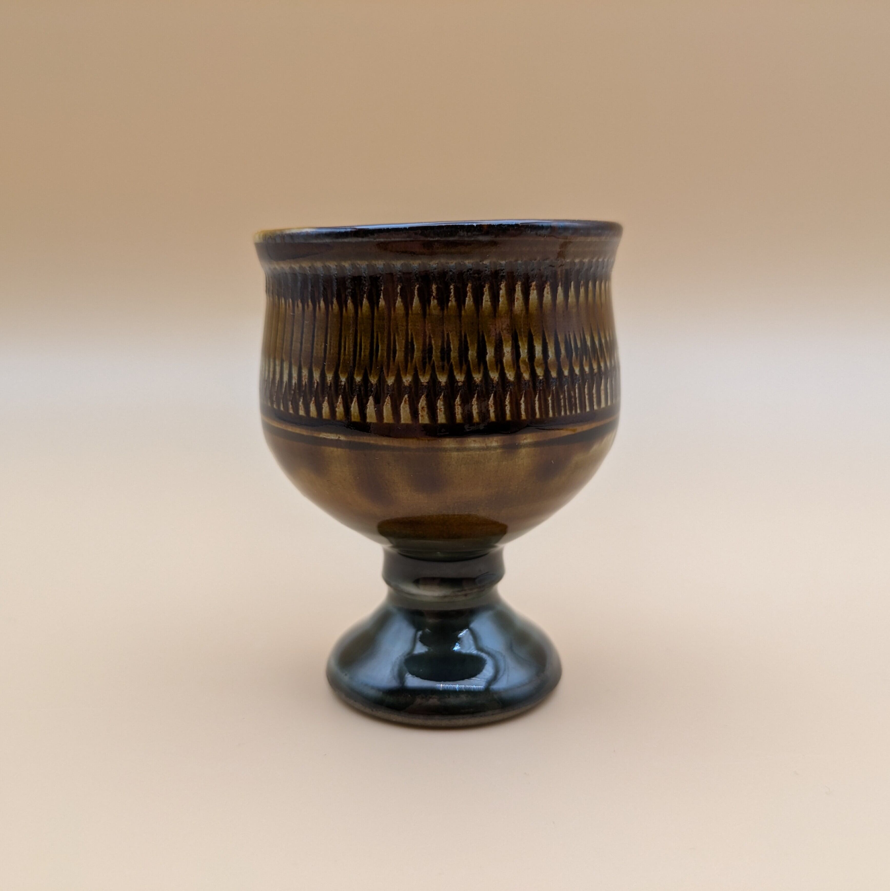 小鹿田焼】 一口杯 5.8cm （飴釉 緑釉 飛び鉋） 酒器 ぐい吞み