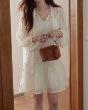 Embroidery shirring mini sheer One-piece  L0060