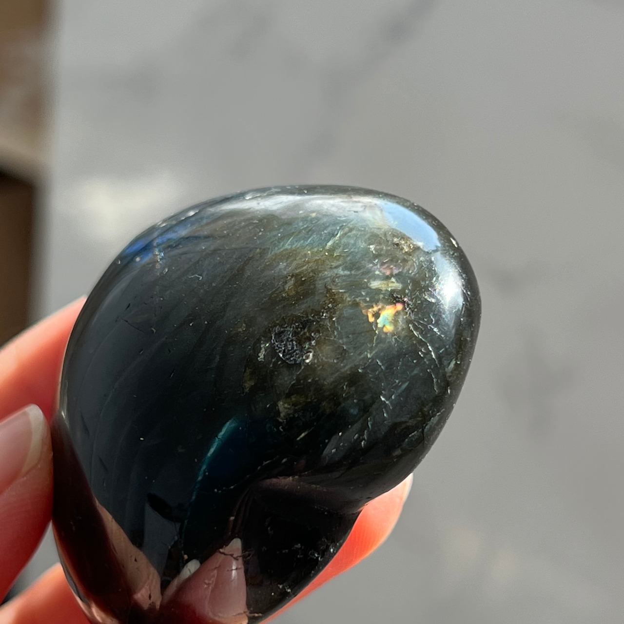 ラブラドライトハートシェイプ*天然石インテリア*6ハート型*置き物