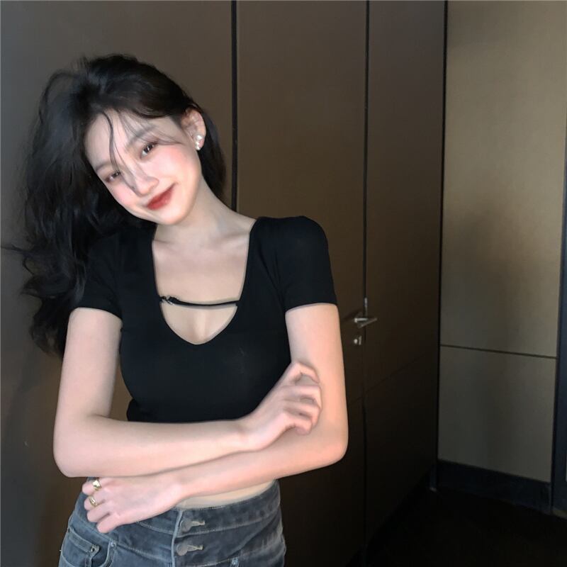 サマースタイルスタンダードレッド半袖スリーブトップス スリムベーシックTシャツ レディース ショート レトロ ハーフスリーブ 夏物 ドラファッションホール99076666206