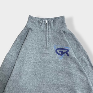 【JERZEES】GROOVE バックプリント ワンポイントロゴ ハーフジップ スウェット プルオーバー グレー L US古着