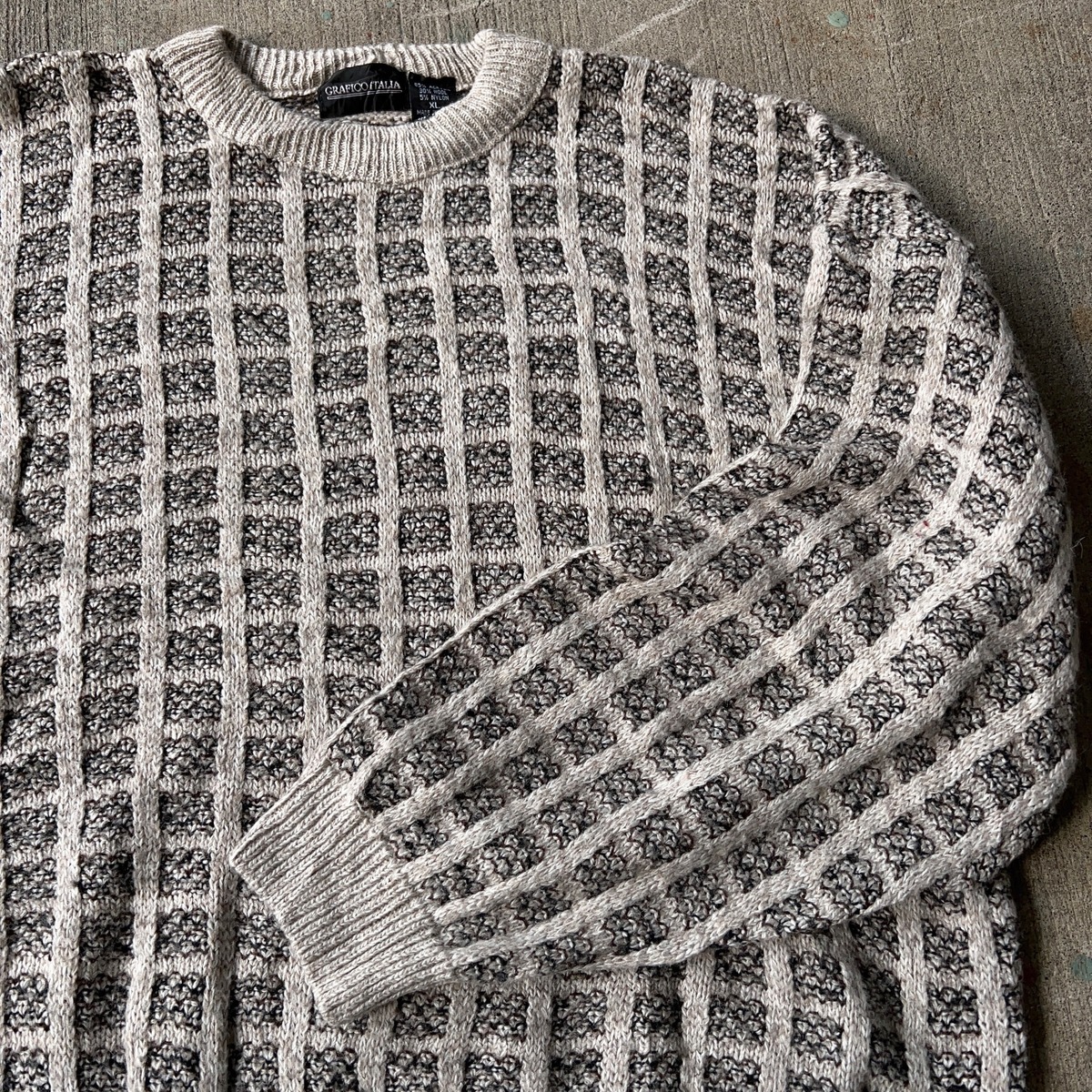 GRAFICO ITALIA” DESIGN KNIT SWEATER SIZE XL 総柄 デザインニット 