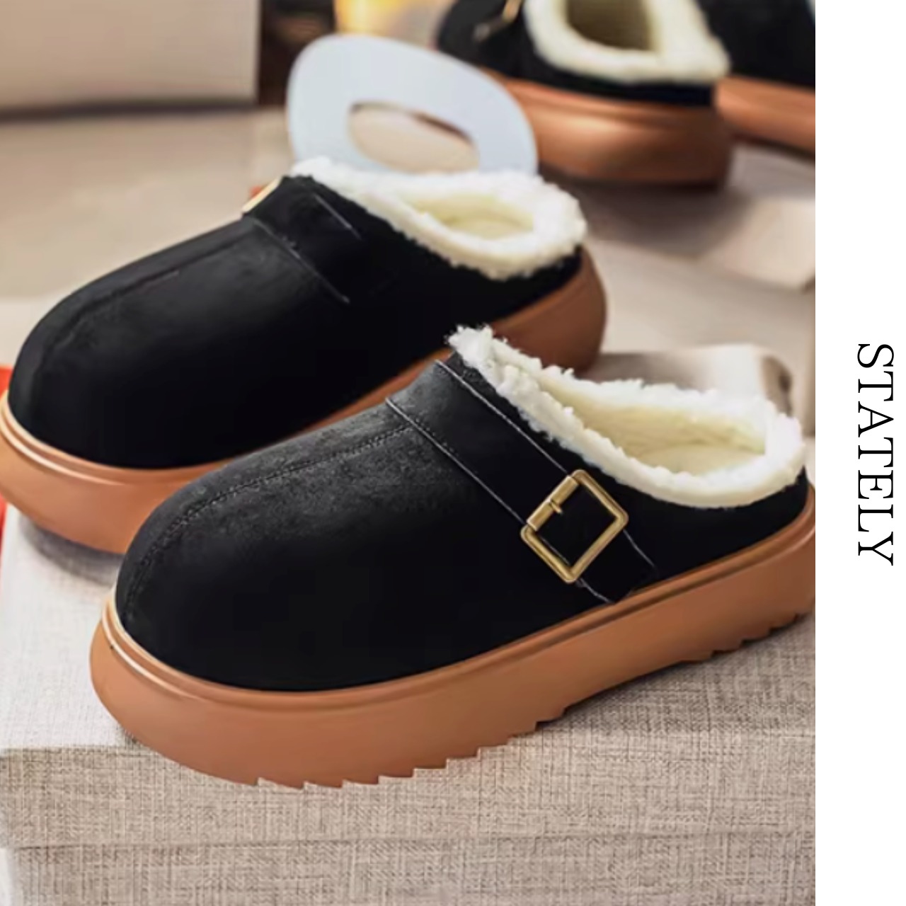 Buckle Fur Mouton Slipper/3color_S02・画像5