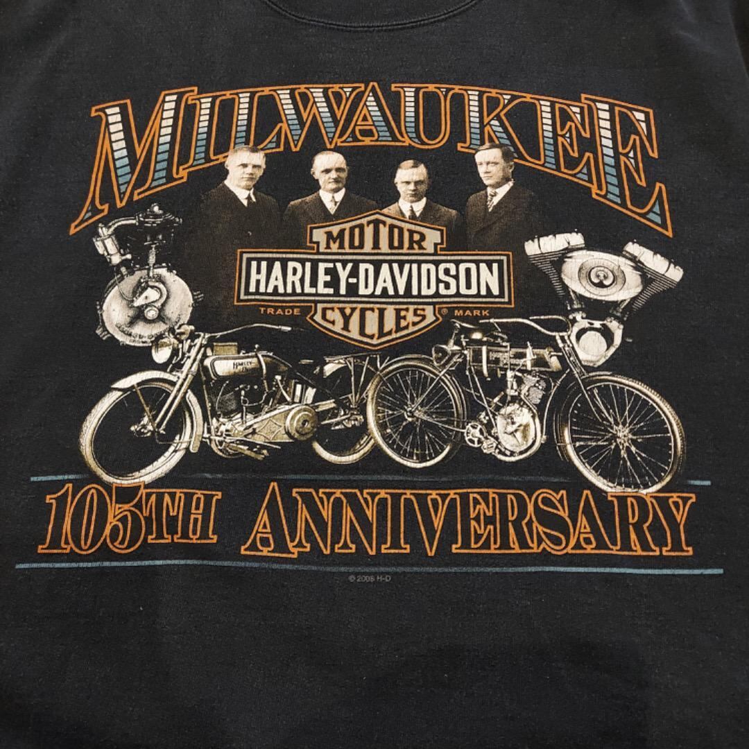 ハーレーダビッドソン スウェット プリント バイク L 黒 オレンジ 