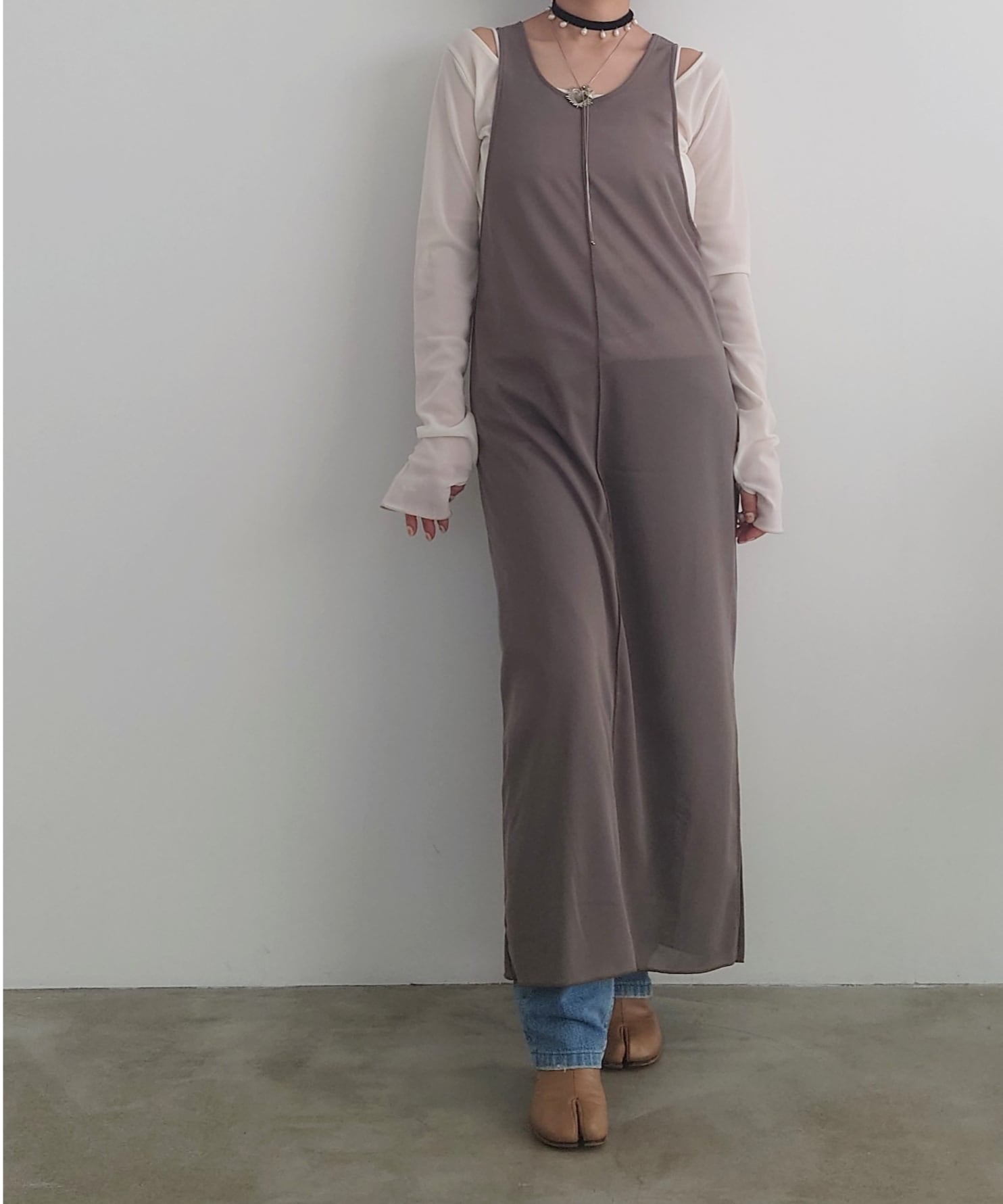 LIKE FOR LIKE】2wayシアーメッシュタンクトップdress moca | LIKE FOR