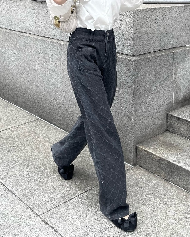 【more than cutie pie】high waist check jeans　(black)