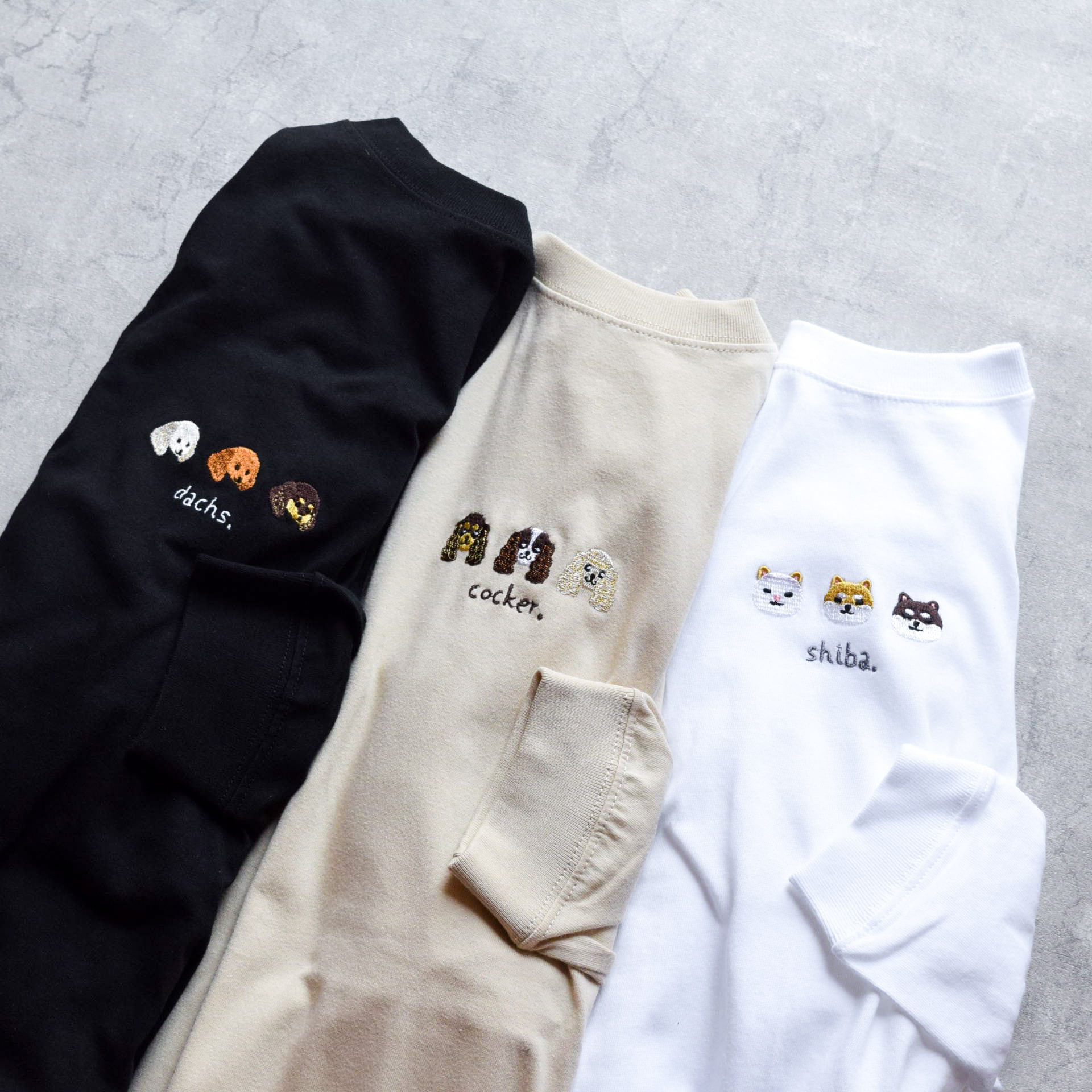 犬が選べる！刺繍ロングスリーブTシャツ【選べる3色】うちの子グッズ