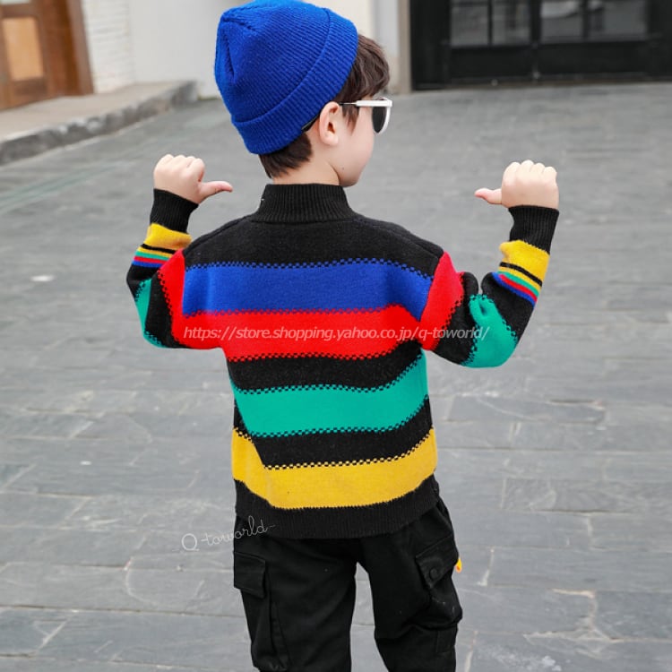 90-140㎝】ニット トップス カラフル セーター レインボー ハイネック  
