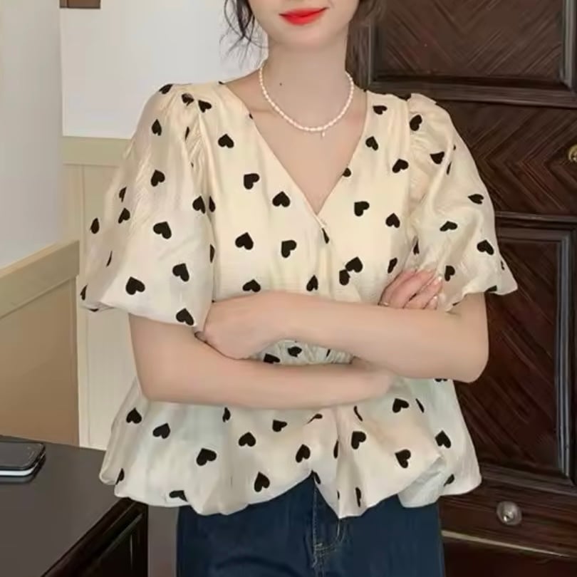 ハート柄バルーンブラウス