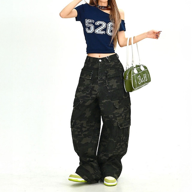 ルーズフォルムカモフラパターンカーゴパンツ 1col R01905