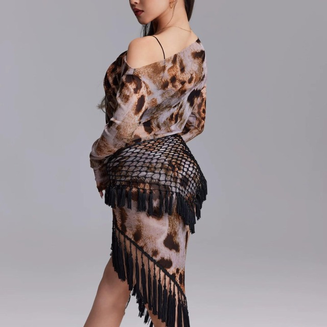 カウルネックドレープ レオパード トップス 1col　D00619