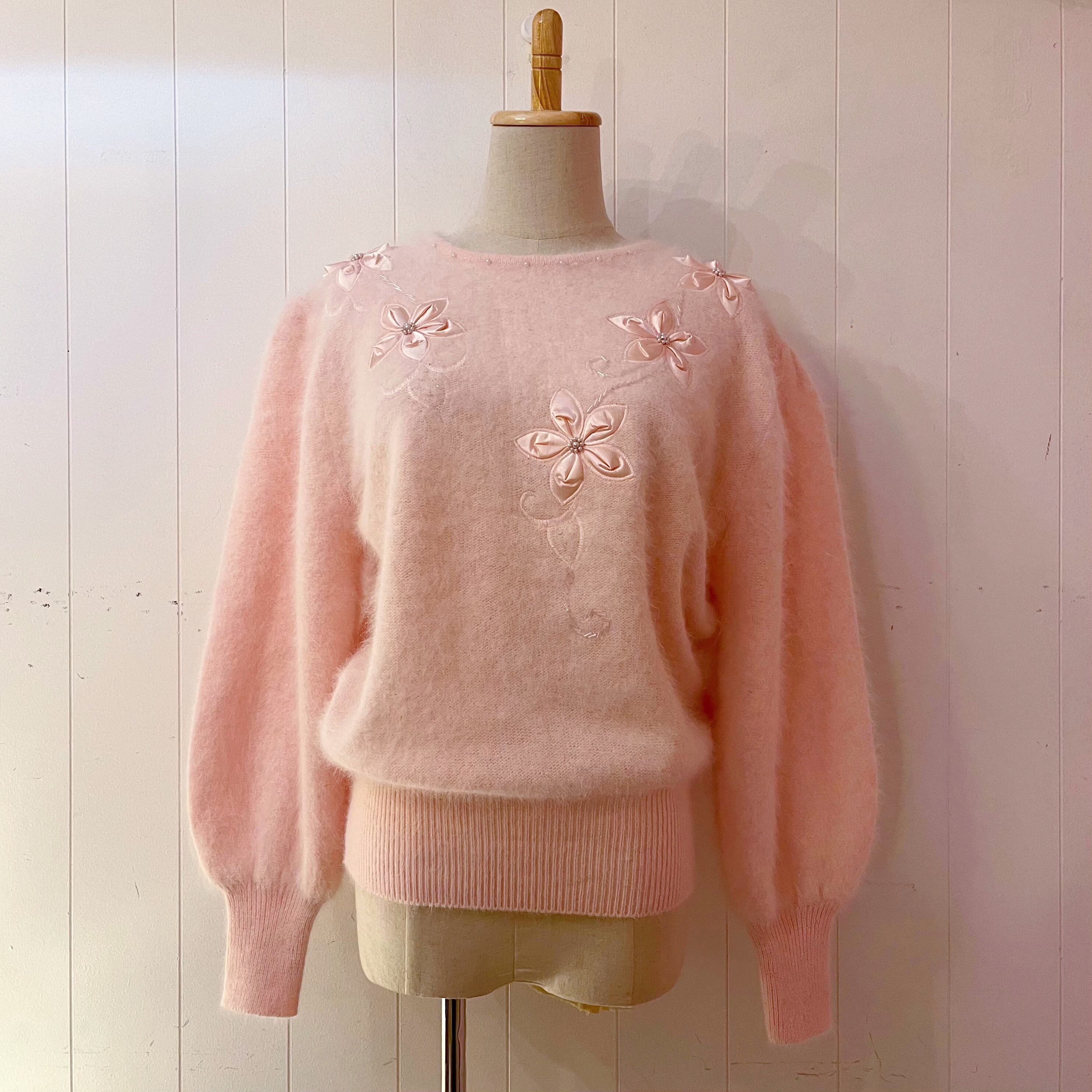flower beads pink knit sweater