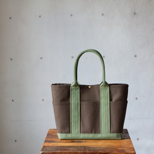 倉敷帆布A4ポケットトート◇ダークブラウン×モスグリーン