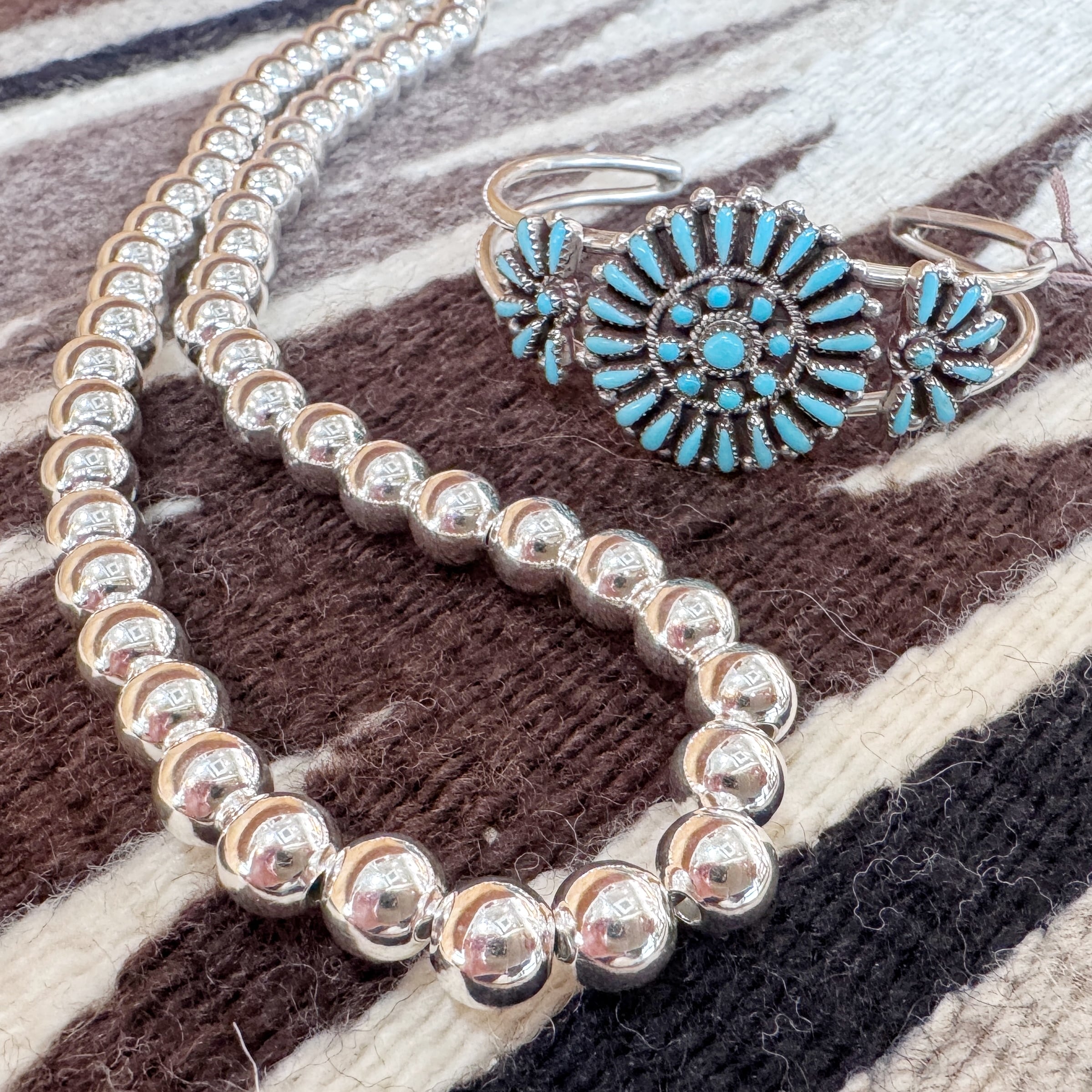 予約販売】ナバホパール ネックレス 丸玉 8mm 40cm シャイニー《Indian