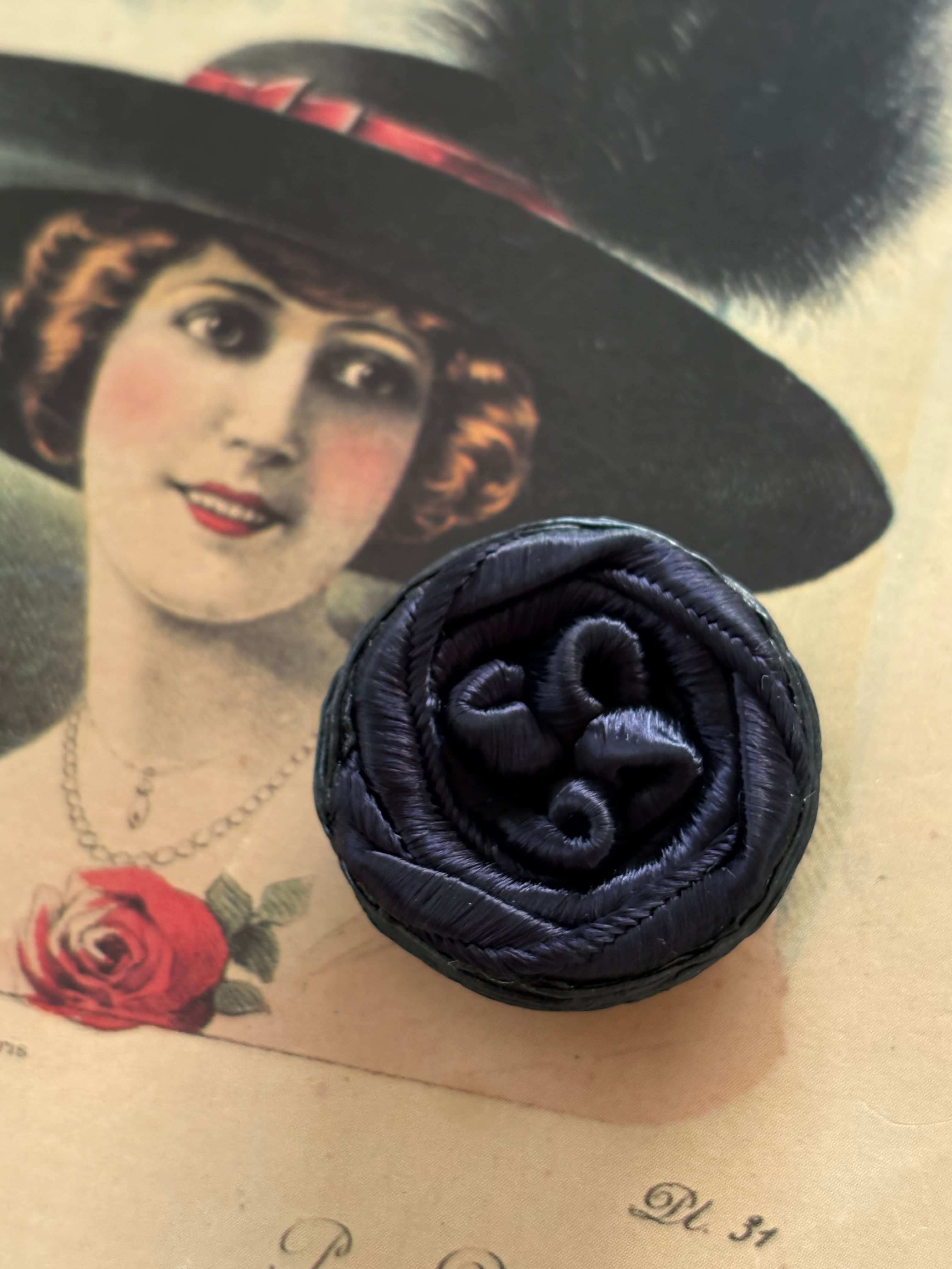 30mm Japanese ヴィンテージボタン コードボタン 大型 ブラック デッドストック アクセサリーパーツ 装飾材 カルトナージュ