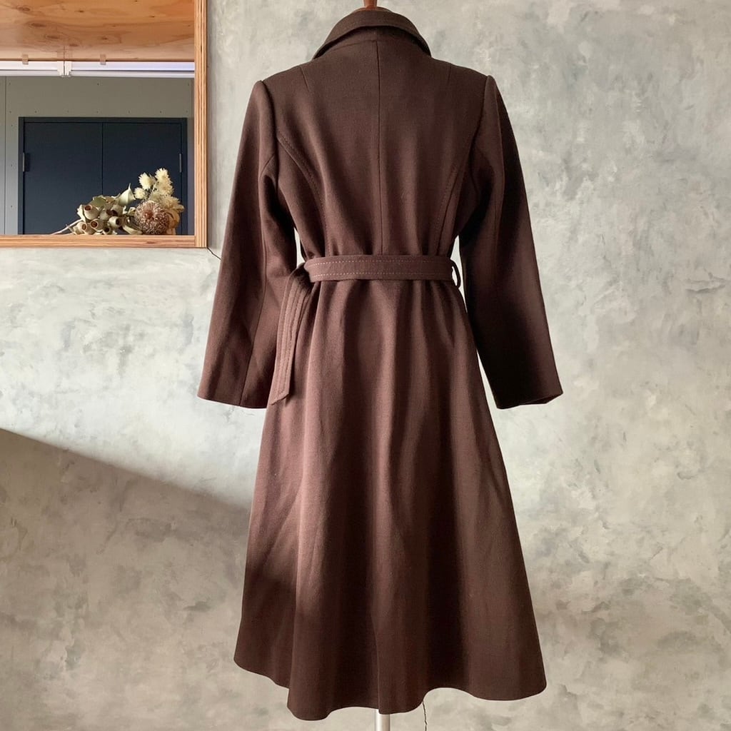 HERMES 【お値下げ❗️】✨美品✨ダークブラウン コート サンキョウショウカイ 三京商会 ロングカシミヤコートベルト付き