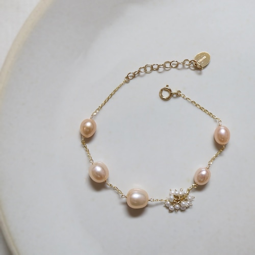 Angel's pearl chain bracelet/peach orange