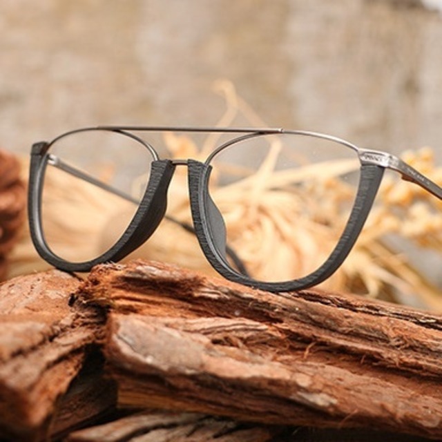 【TR0015】Wood grain glasses - Lower edge × Metal（木目とメタルの下縁メガネ）