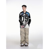 ストリート GLFSモザイク犬Vネック ロングTシャツ T1805