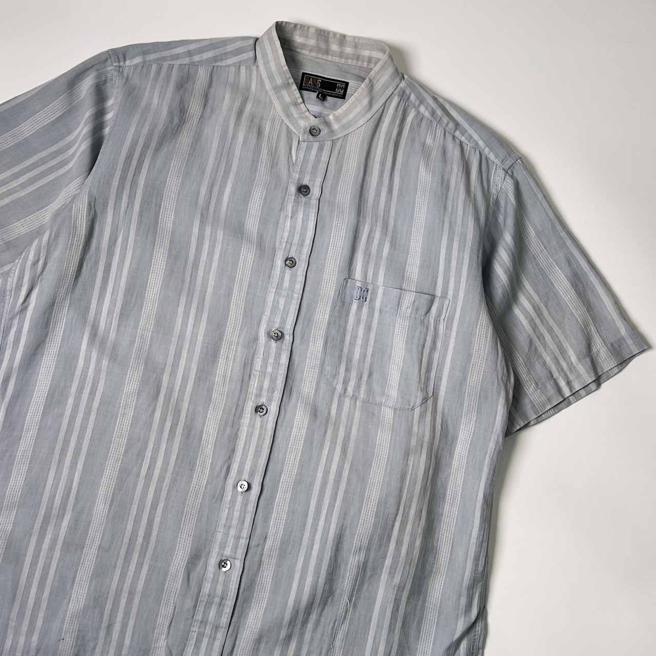 リネン混 DAKS ダックス ストラップ バンドカラー 半袖シャツ  L/水色 ライトグレー メンズ