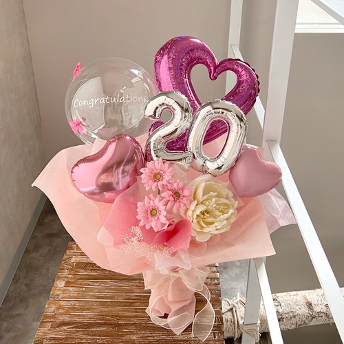 お花屋さんのバルーンフラワー　花束　 B310 ピンク　成人式　卒業式　結婚祝い　誕生日　開店祝い　開業祝い　発表会