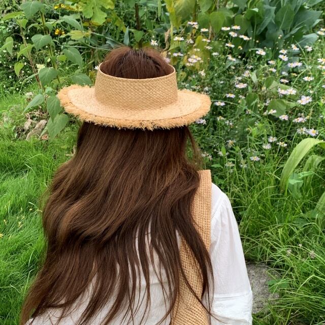 【予約販売】麦わら帽子 シンプル サンバイザー フリンジ 夏 ハット レディース ガーリー アウトドア 可愛い 日焼け防止 紫外線 女優帽 こなれ感 お洒落 韓国 トレンド