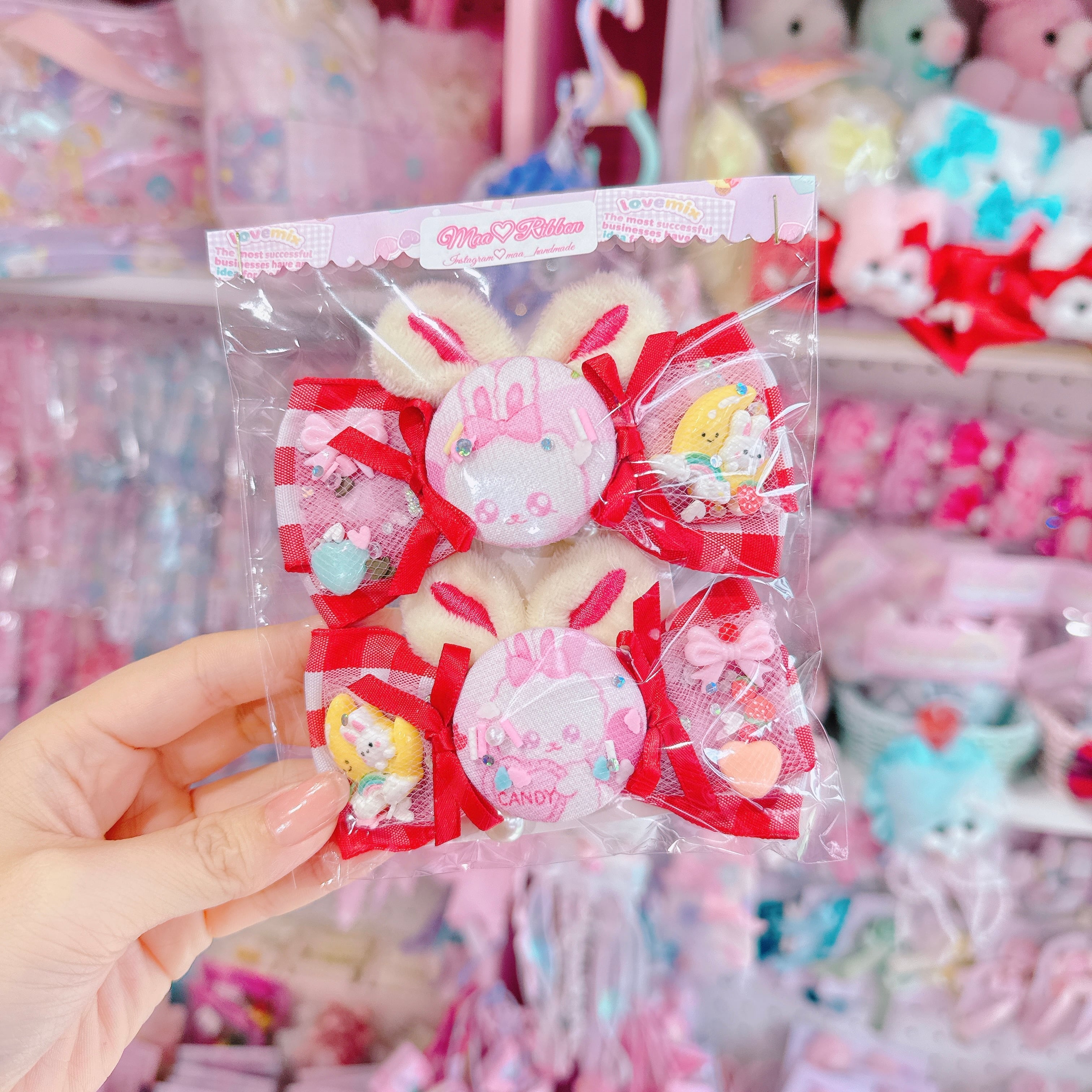 【R14】55-8くるみキャンディチュールリボンツインヘアクリップ