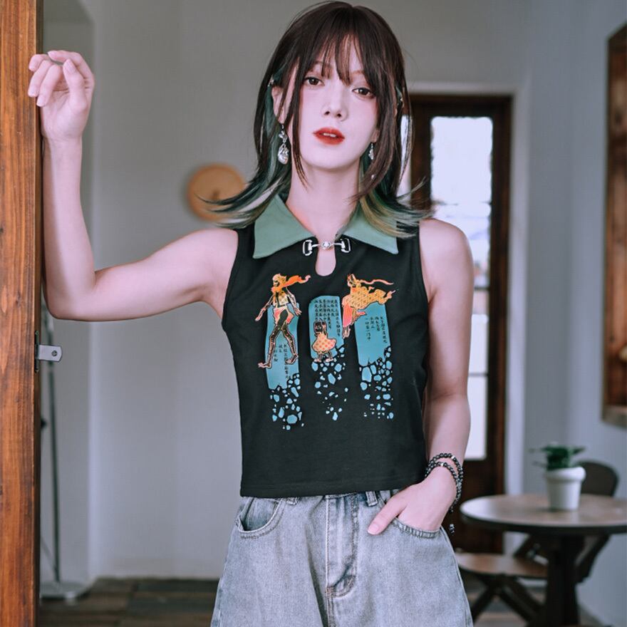 中華ゴシック チャイナ服 中華服 古怪舎 シャツ 半袖 プリント柄 中華系ファッション 30代ファッション 夏服