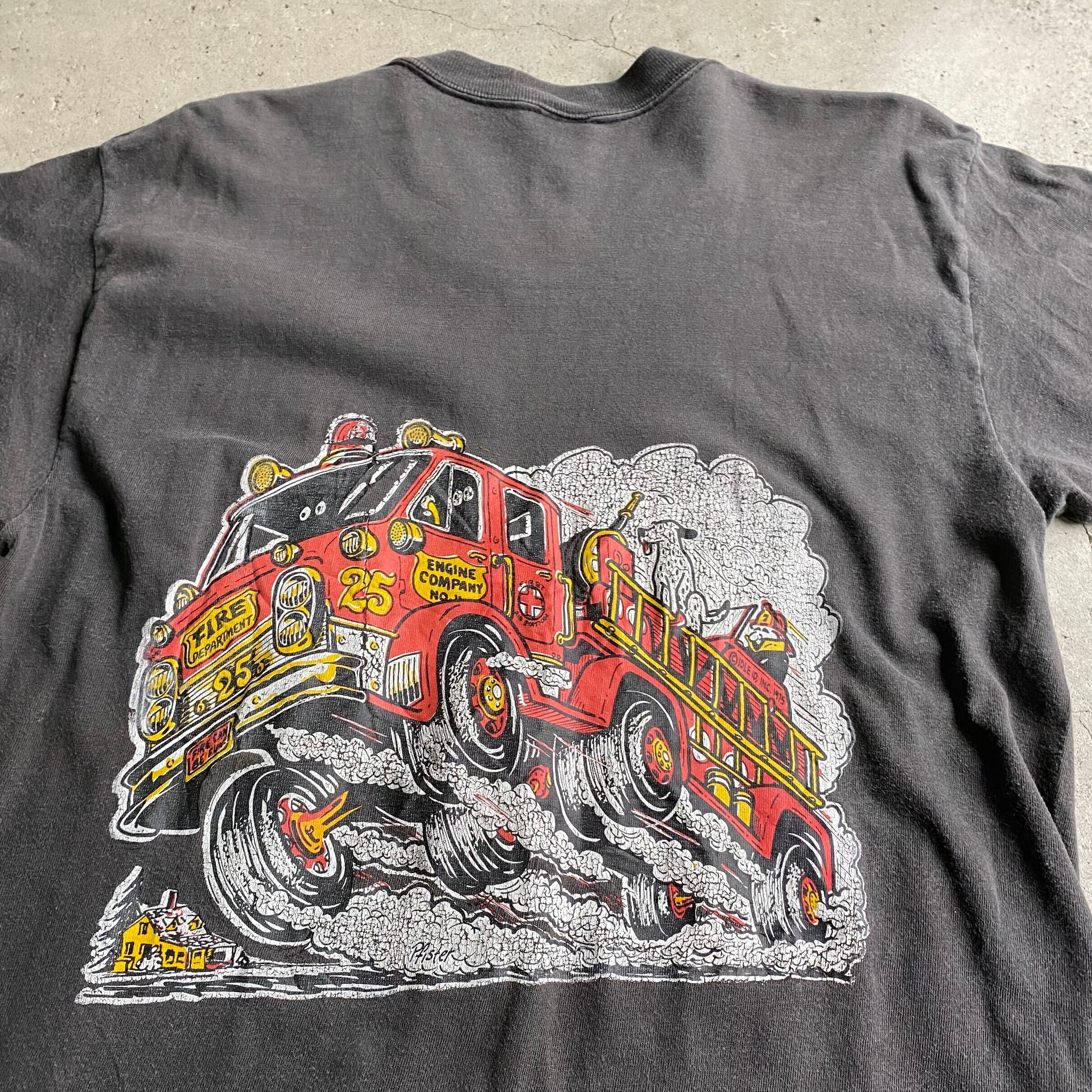 70年代 JCPenney 消防車 犬 バックプリント ポケットTシャツ メンズM