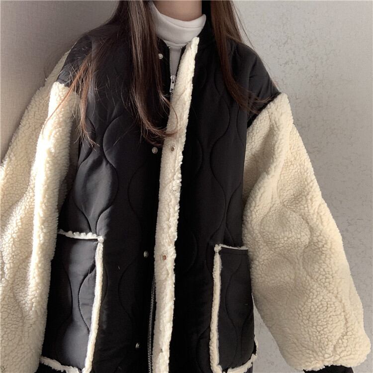 新入荷 高級品質 韓国ファッション 子羊の毛 トレンド 野球ユニフォーム コットンジャケット