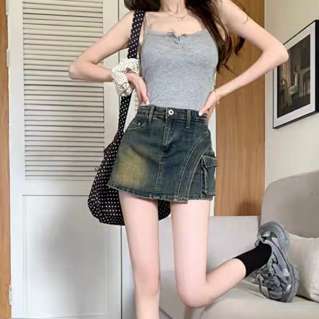 スリット デニム ミニ スカパン スカート ボトムス パンツ デニム