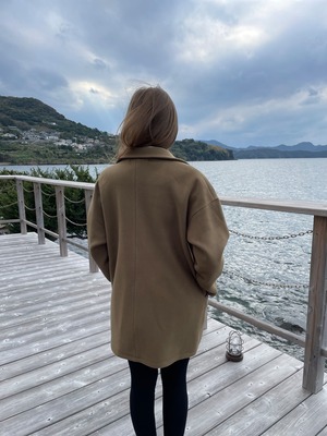 ウクライナ産カシミヤ100%ロングコート　手刺繍（モスグリーン）グラージュ・ニジンカ刺繍