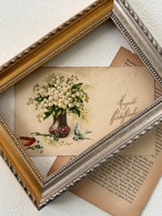 フランス アンティークカード porte-bonheur(ポルト-ボヌール) Muget すずらんと小鳥 1929年 額装 インテリア