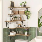 ウォールシェルフ　木製　ウォールラック　ウォール　シェルフ　飾り棚　棚　壁面収納　収納　壁掛け　トイレ　ライトブラウン　薄茶色　ギフト ５PCセット