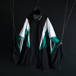 90s' " adidas " over silhouette color & line switching design zip-up blouson