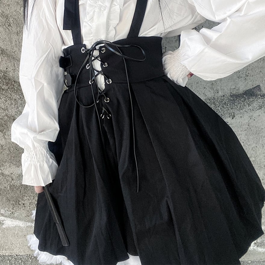 サスペンダースカート ハイウエスト 編上げ ゴスロリ JK ストリート系