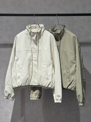 draw code stand neck leather jacket