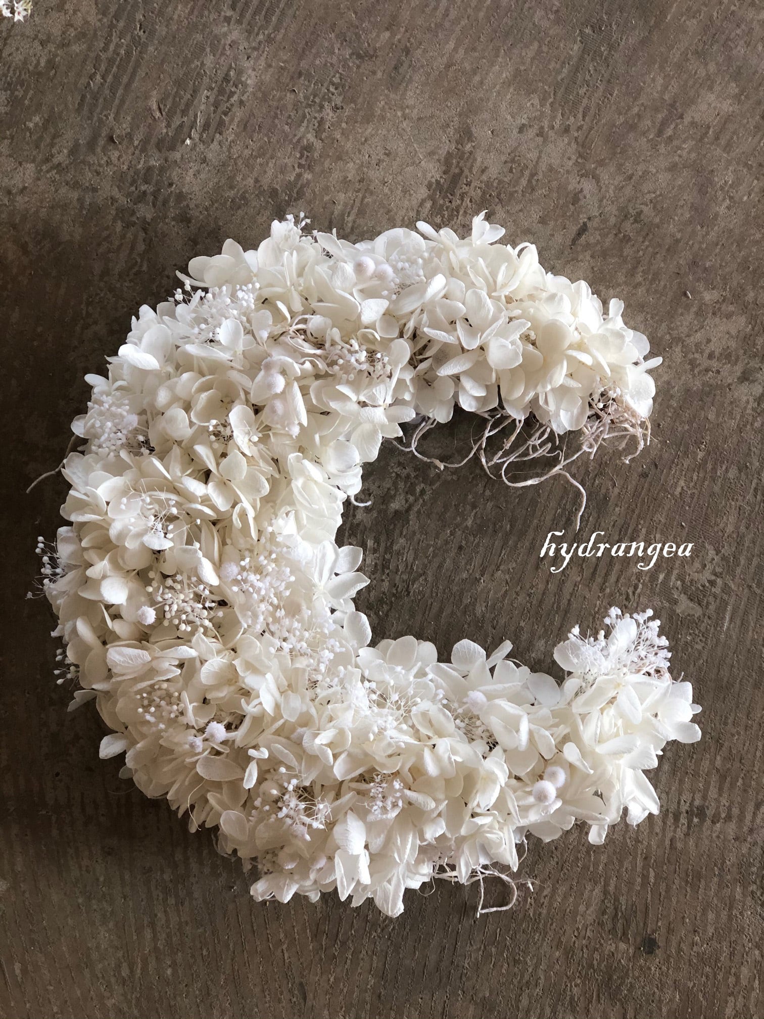 wreath　三日月　紫陽花　ホワイト