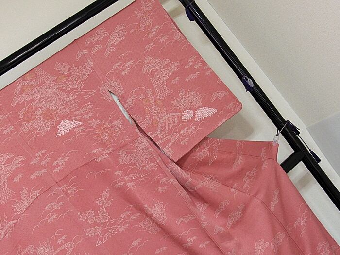 正絹袷鹿の子絞り小紋 小紋]総鹿の子絞り 美品 正絹 白色 臙脂色 疋田絞り 袷 着物